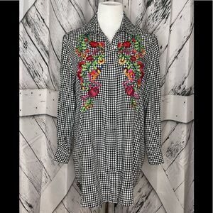 DEX gingham embroidered button up shirt oversized S